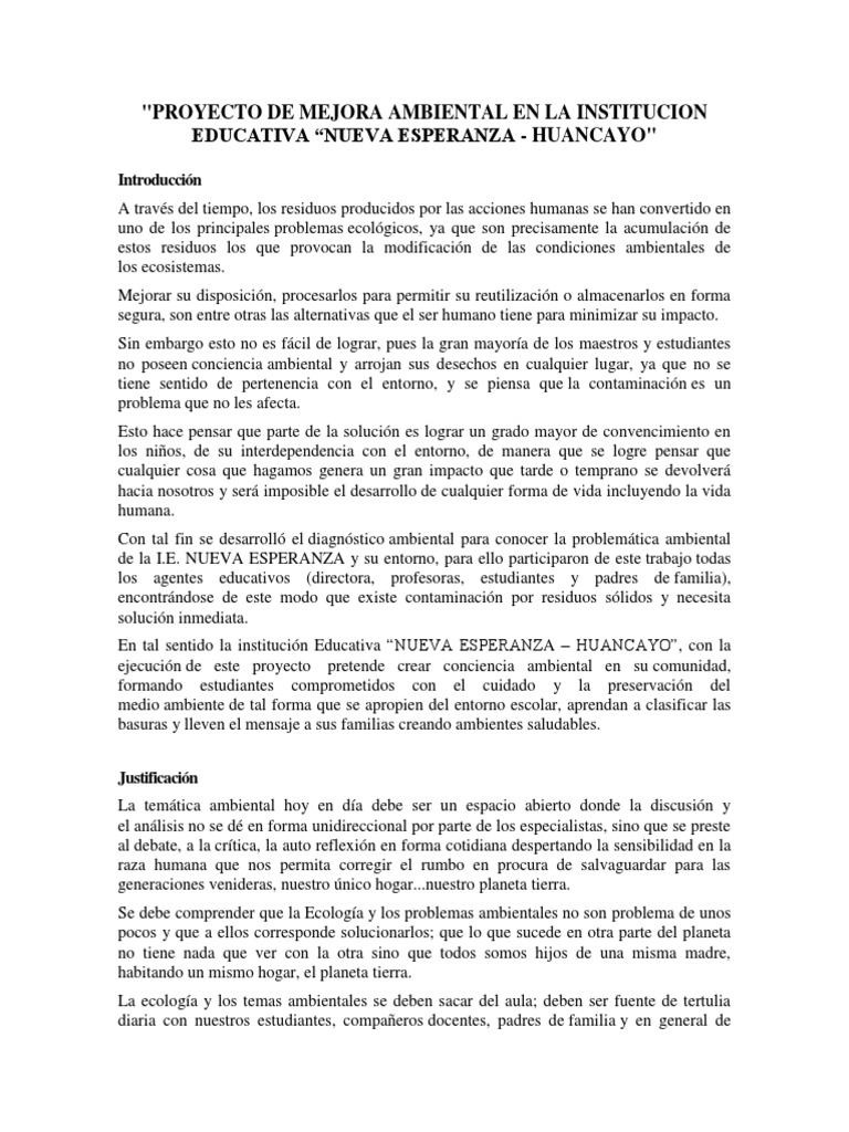 Proyecto de Mejora Ambiental en La Institucion Educativa | PDF ...