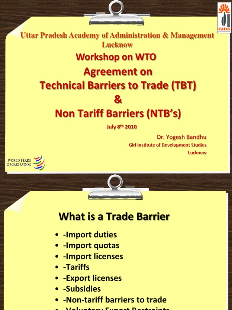 Overview of WTO TBT Agreement | PDF | Non Tariff Barriers To Trade ...