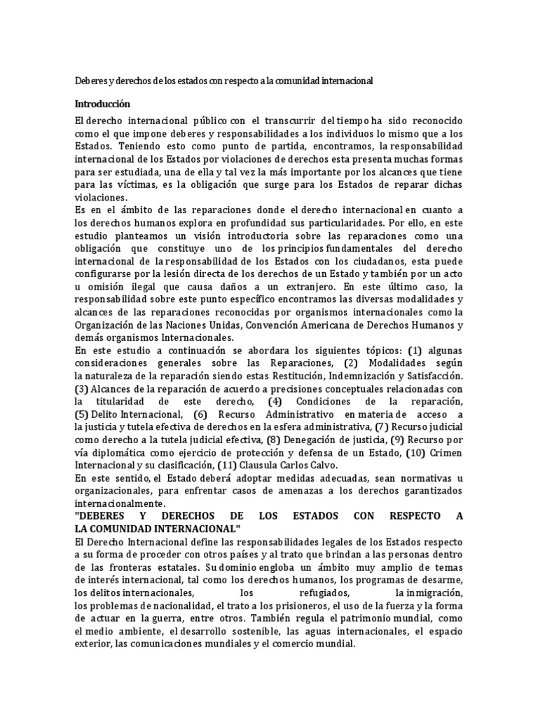 Deberes y Derechos de Los Estados Con Respecto A La Comunidad ...