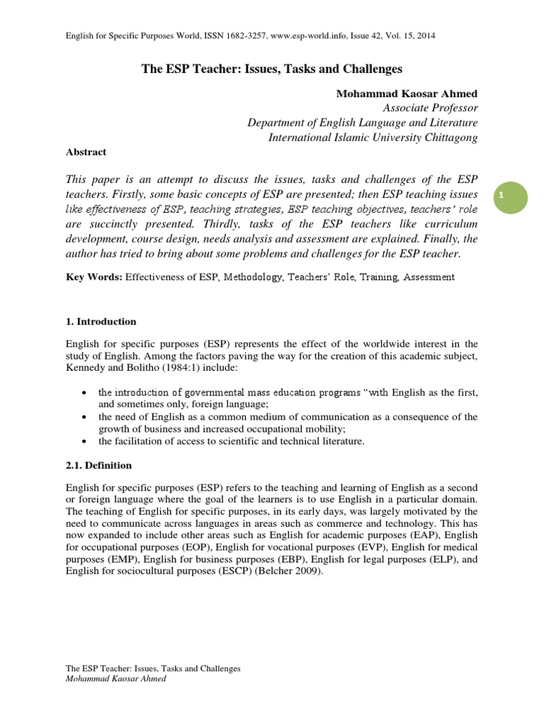 ESP Challenges PDF | PDF | English As A Second Or Foreign Language ...