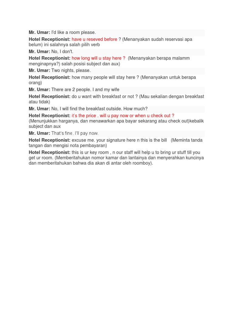 Conversation Hotel Receptionist-Speaking | PDF