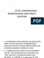 Examples of Summarizing, Paraphrasing and Direct Quoting