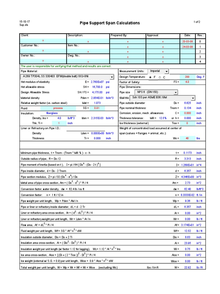 Pipe Support Span Calculations PDF Pipe (Fluid Conveyance) Civil Engineering