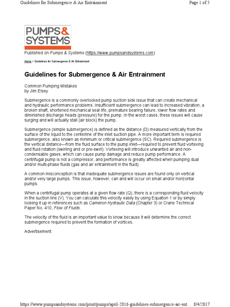 Submergence Guidelines for Pumps | PDF | Pump | Flow Measurement