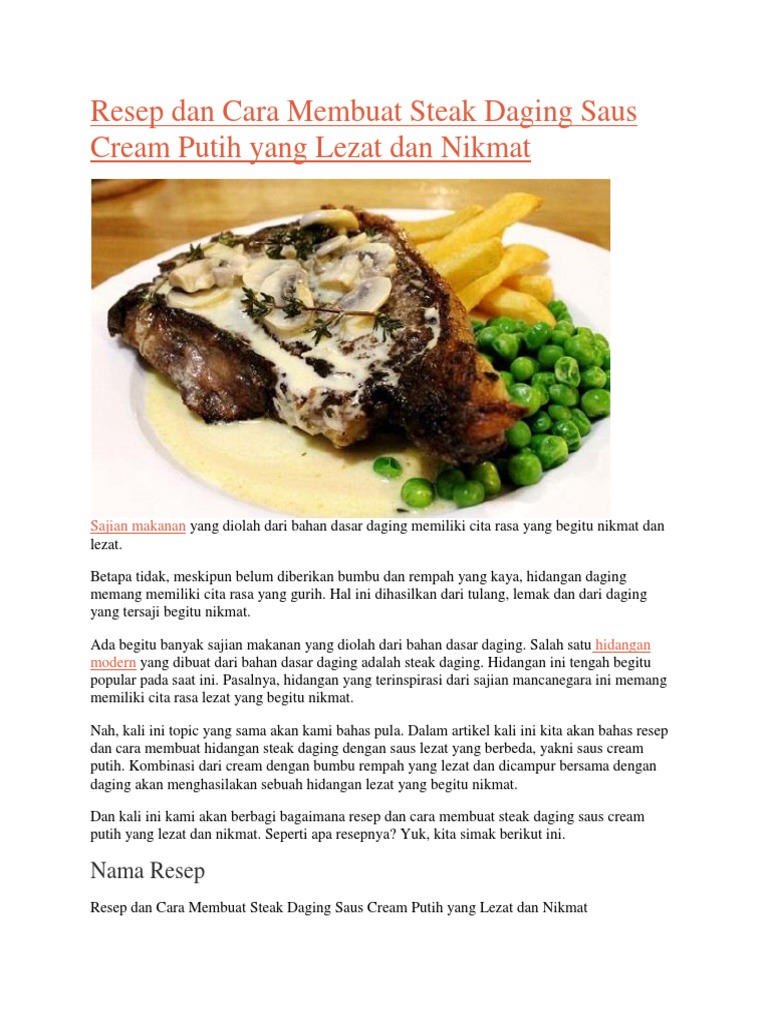 Resep Dan Cara Membuat Steak Daging Saus Cream Putih Yang Lezat Dan ...