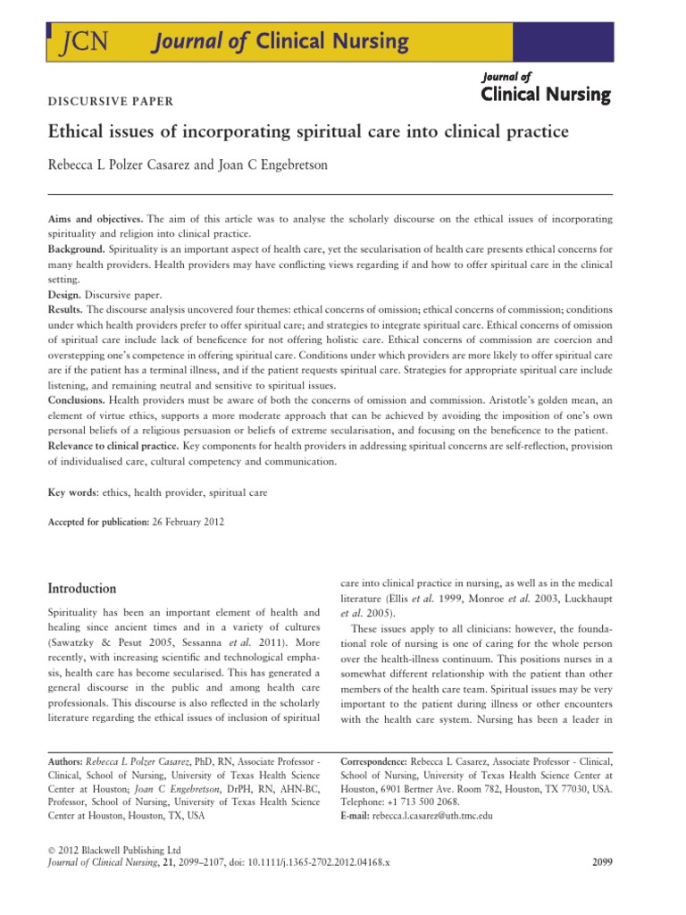 Ethical Issues of Incorporating Spiritual Care Into Clinical Practice ...