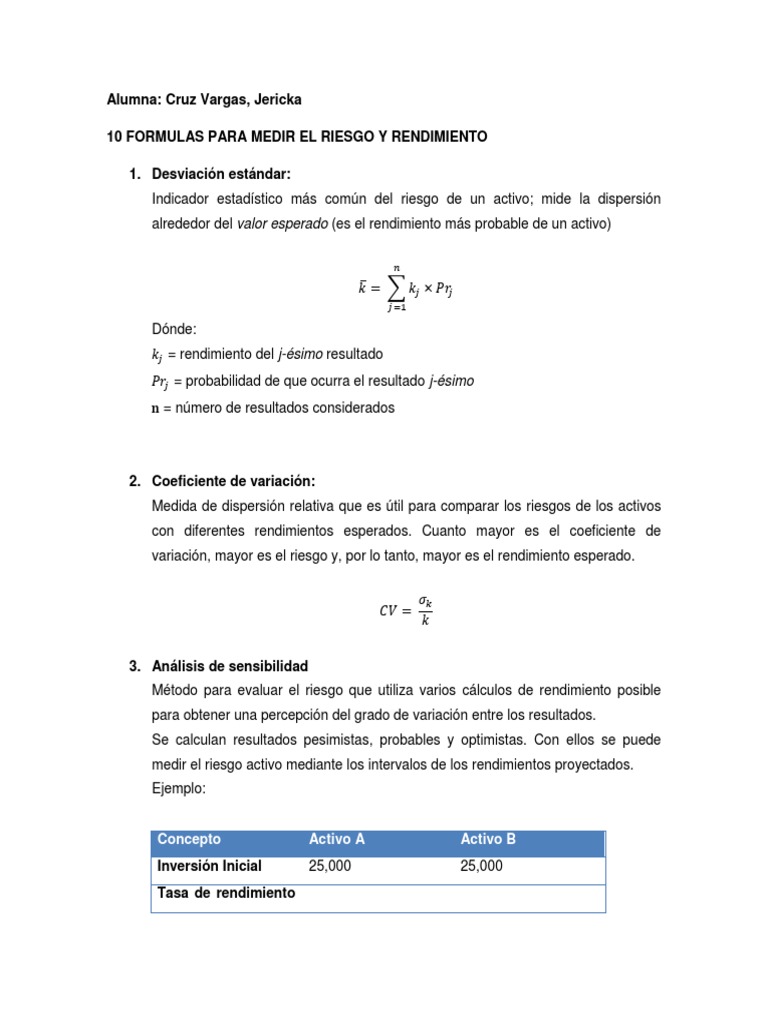 Fórmulas para Medir Riesgo y Rendimiento | PDF | Dispersión estadística ...