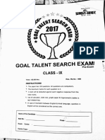 Goal Talent Search Examination Question Paper For Class 9 Qusetion Paper of GTSE 2017