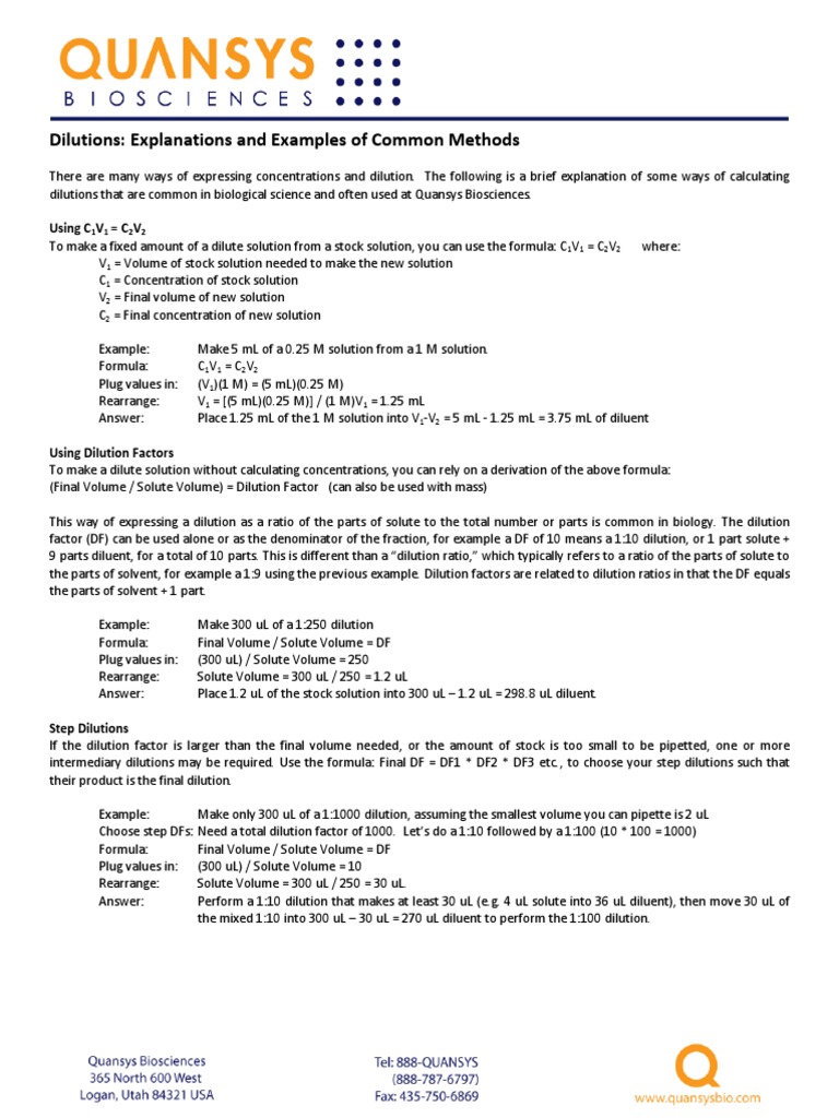 Dilutions Demystified A Guide to Common Dilution Methods and Calculations for Biological