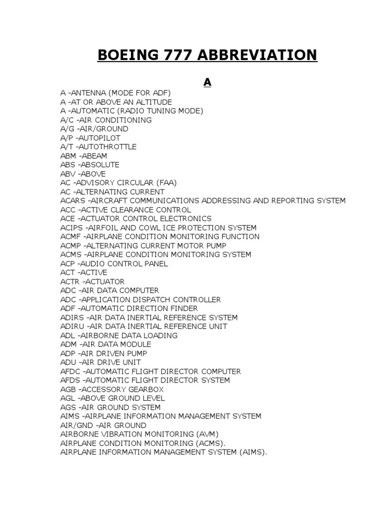 Abbreviations B-777 | PDF | Systems Engineering | Manufactured Goods