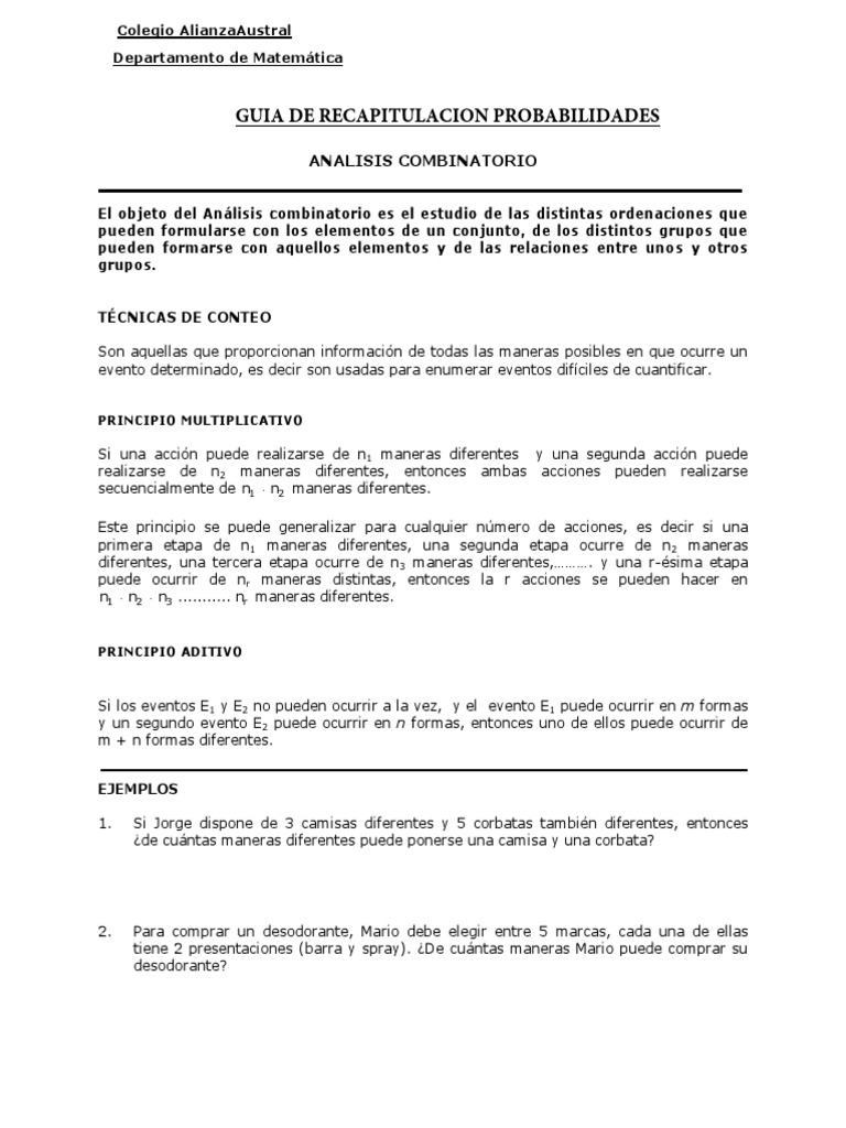 Análisis Combinatorio en Matemáticas | PDF | Jugando a las cartas ...