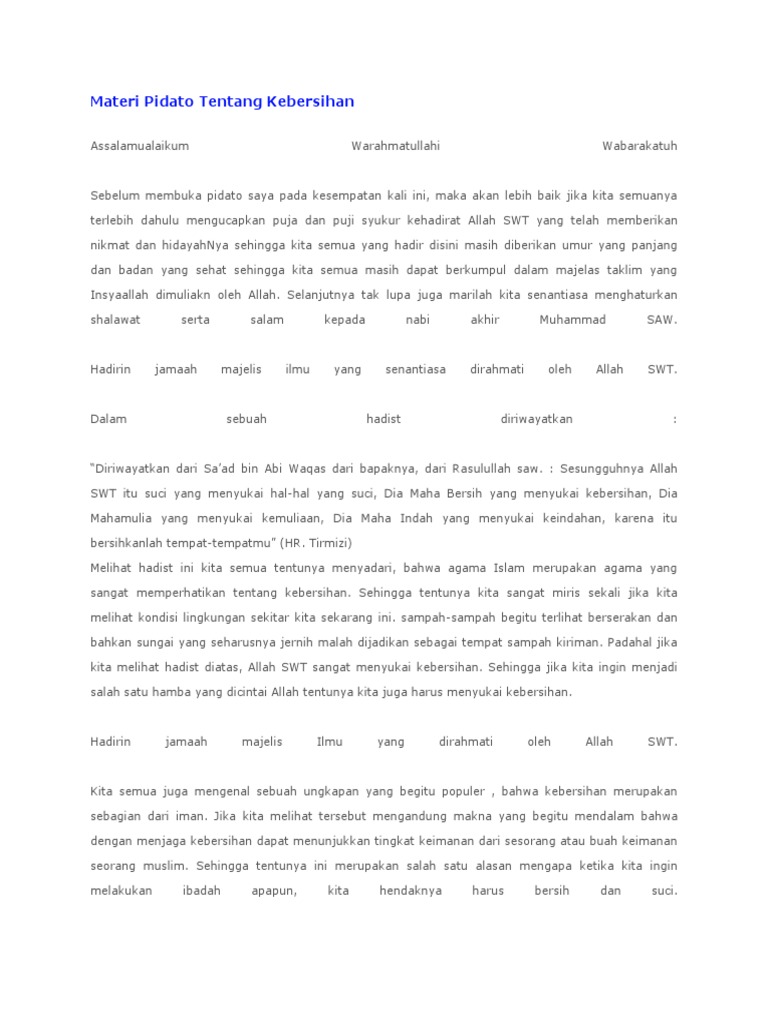 Materi Pidato Tentang Kebersihan