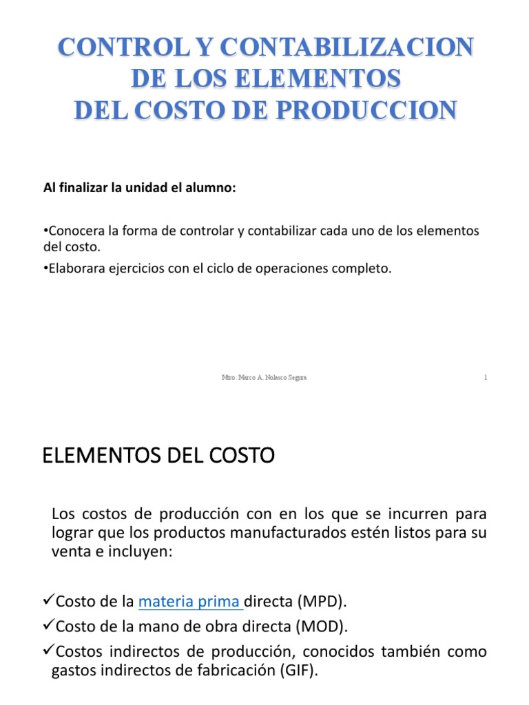 Control y Contabilizacion de Los Elementos Del Costo | PDF | Costo ...