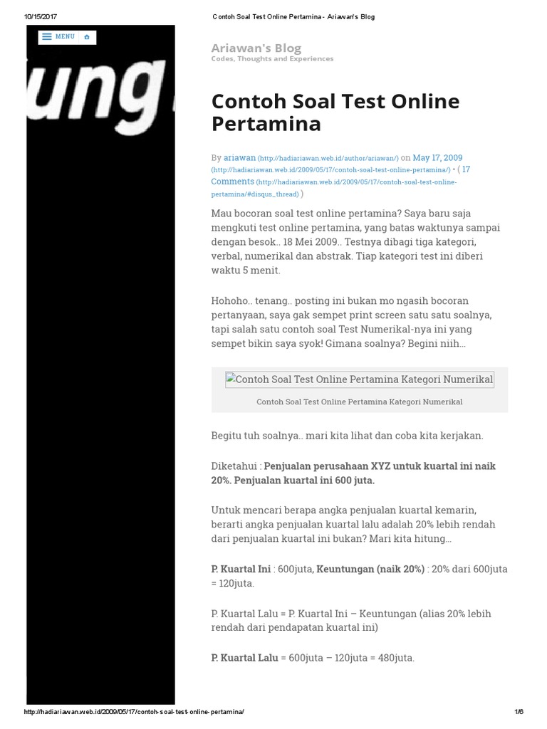 Contoh Soal Test Online Pertamina - Ariawan's Blog | PDF