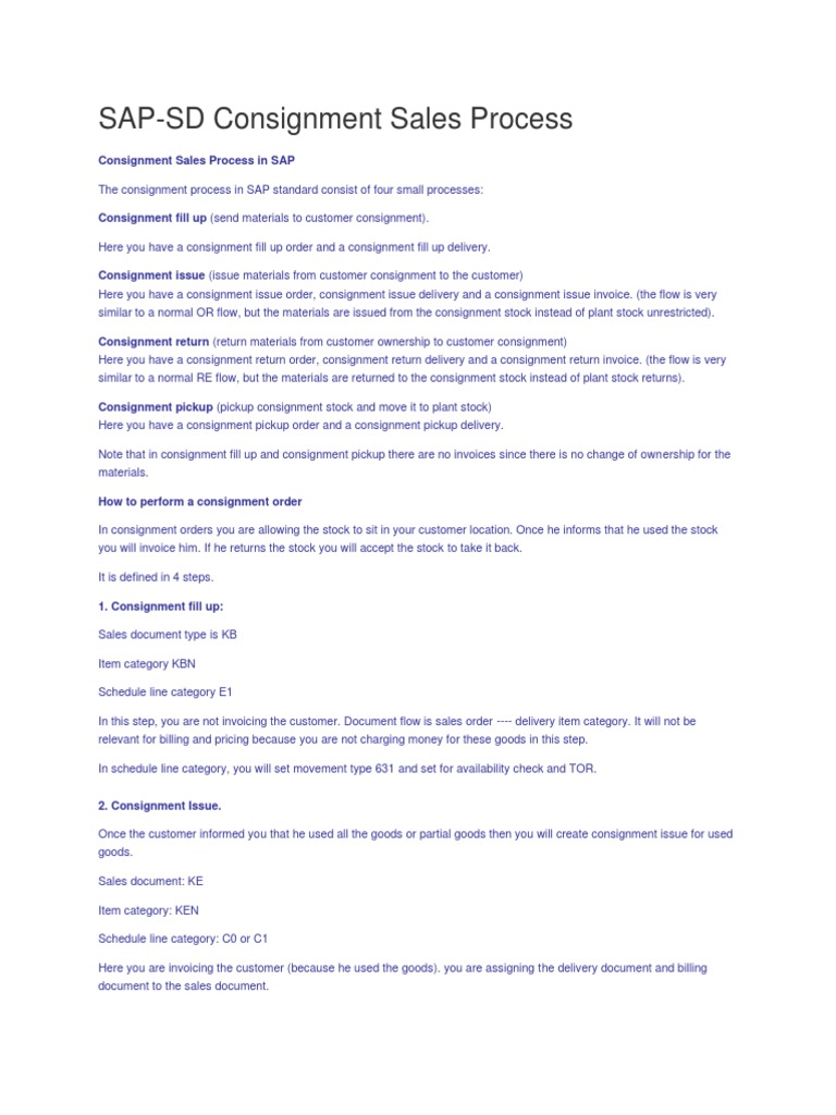 SAP SD Consignment Sales Process. PDF Invoice Commercial Item