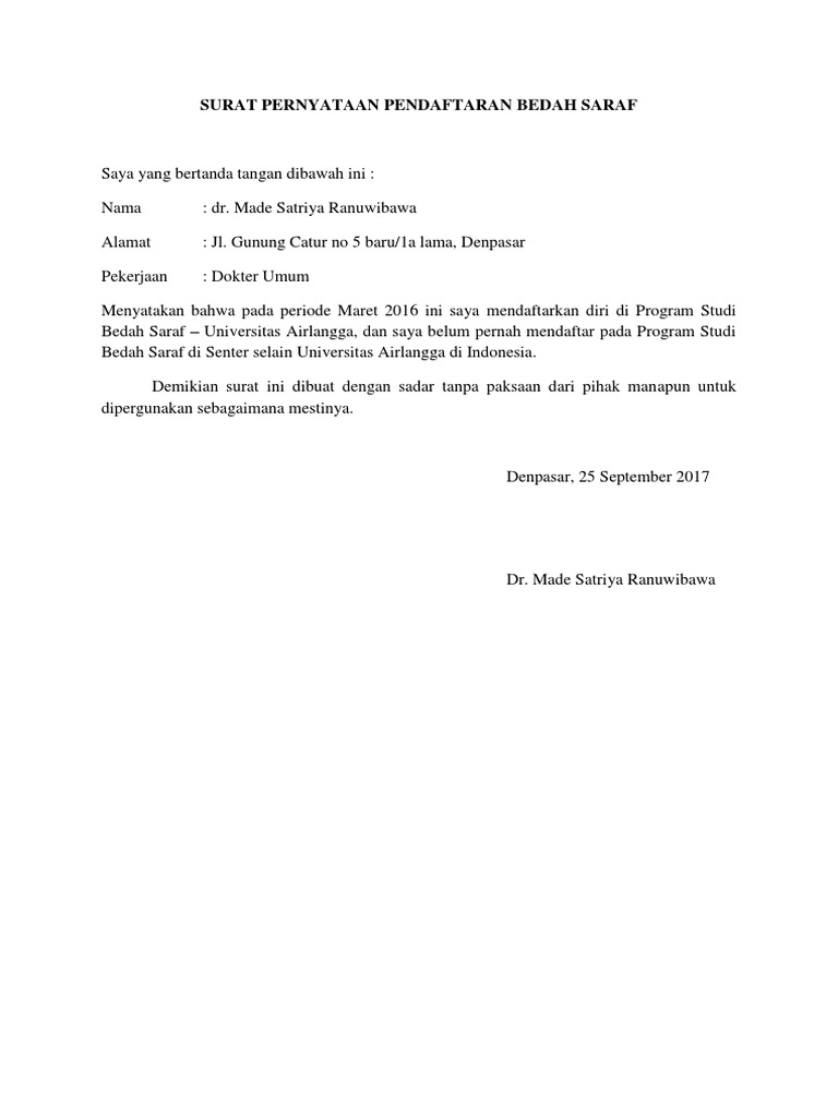 Surat Pernyataan Pendaftaran Pdf