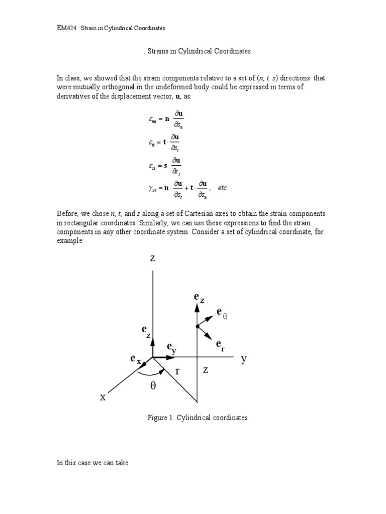 Strain Cylindrical Deformation (Mechanics) Coordinate System