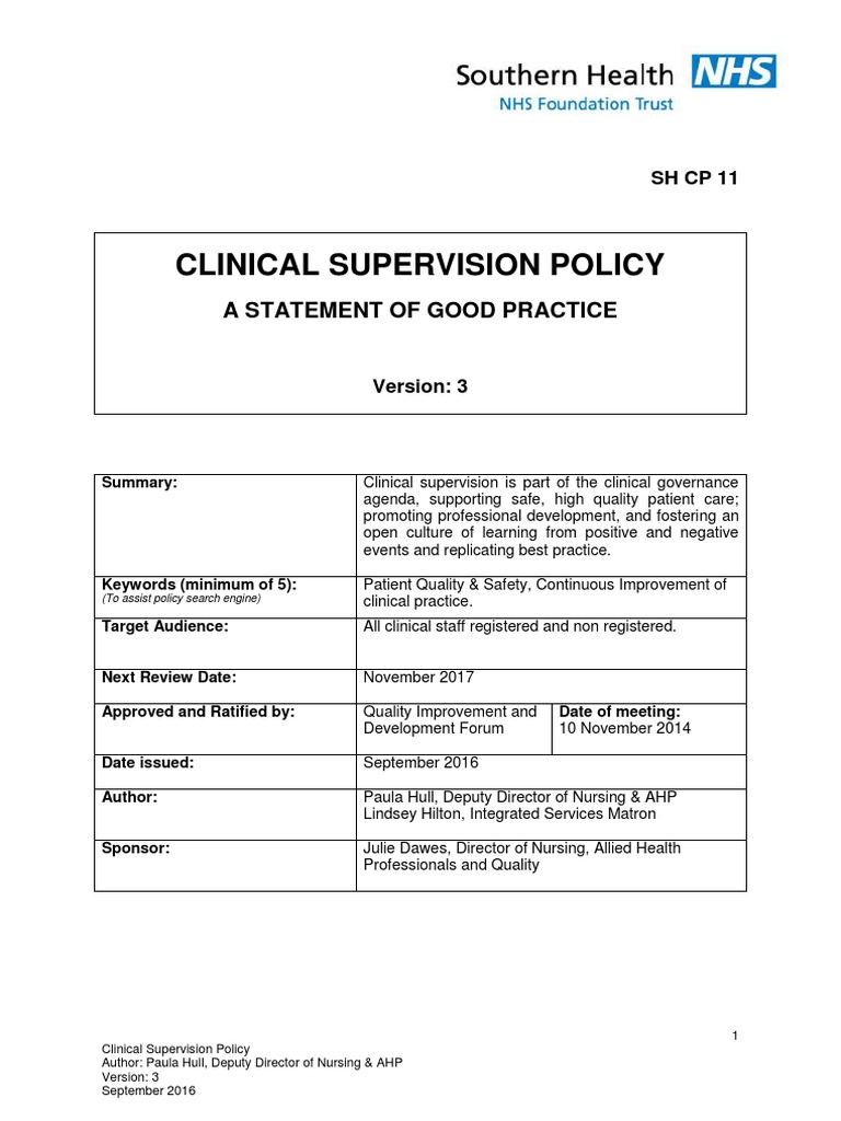 Clinical Supervision Policy V3 | PDF | Nursing | Competence (Human ...
