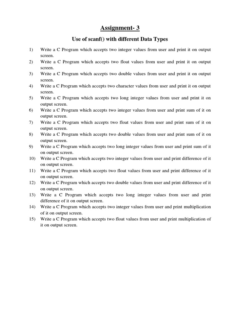 C Programs for Scanf with Data Types | PDF | Business | Technology ...