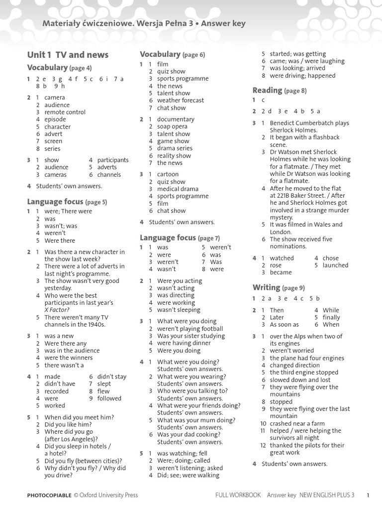 English Plus Workbook 1 Answer Key