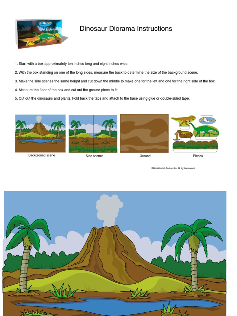 Dinosaur Diorama Instructions: Background scene Side scenes Ground Pieces