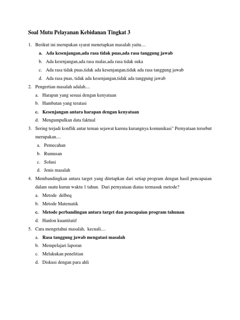 Soal Mutu Pelayanan Kebidanan Tingkat 3 Soal Mutu Pelayanan Kebidanan Tingkat 3