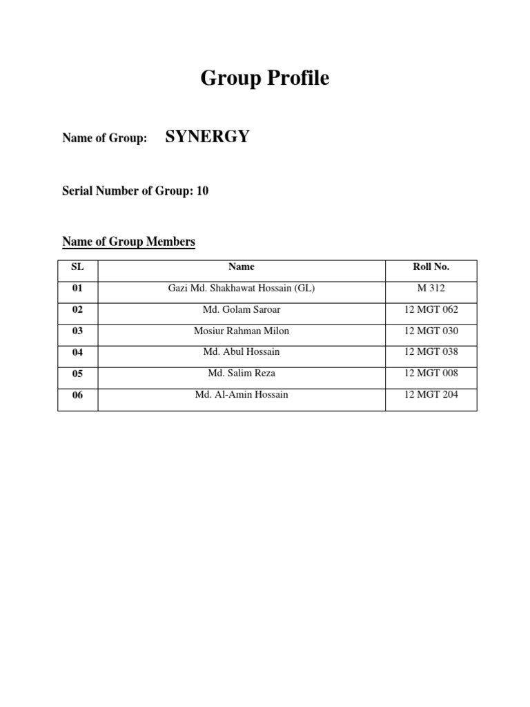 SYNERGY Group Member Profile | PDF