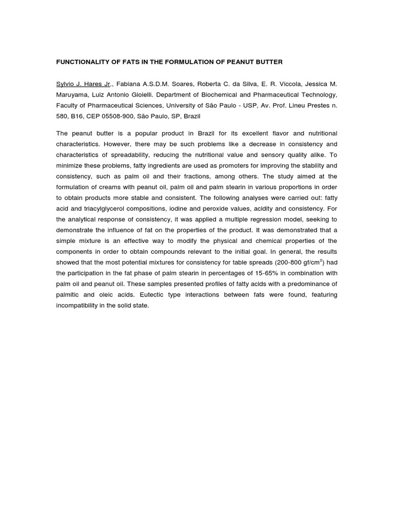The Impact of Fat Composition on the Consistency and Stability of