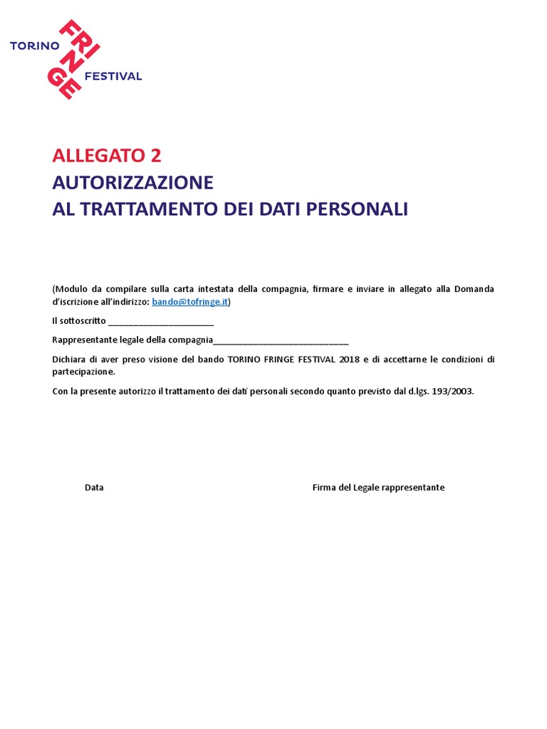 Allegato 2 Autorizzazione Al Trattamento Dei Dati Personali