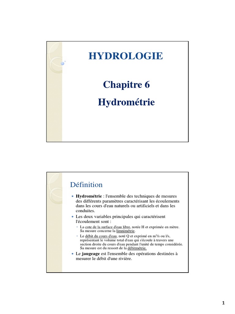 Chapitre 7 - La mesure hydrologique