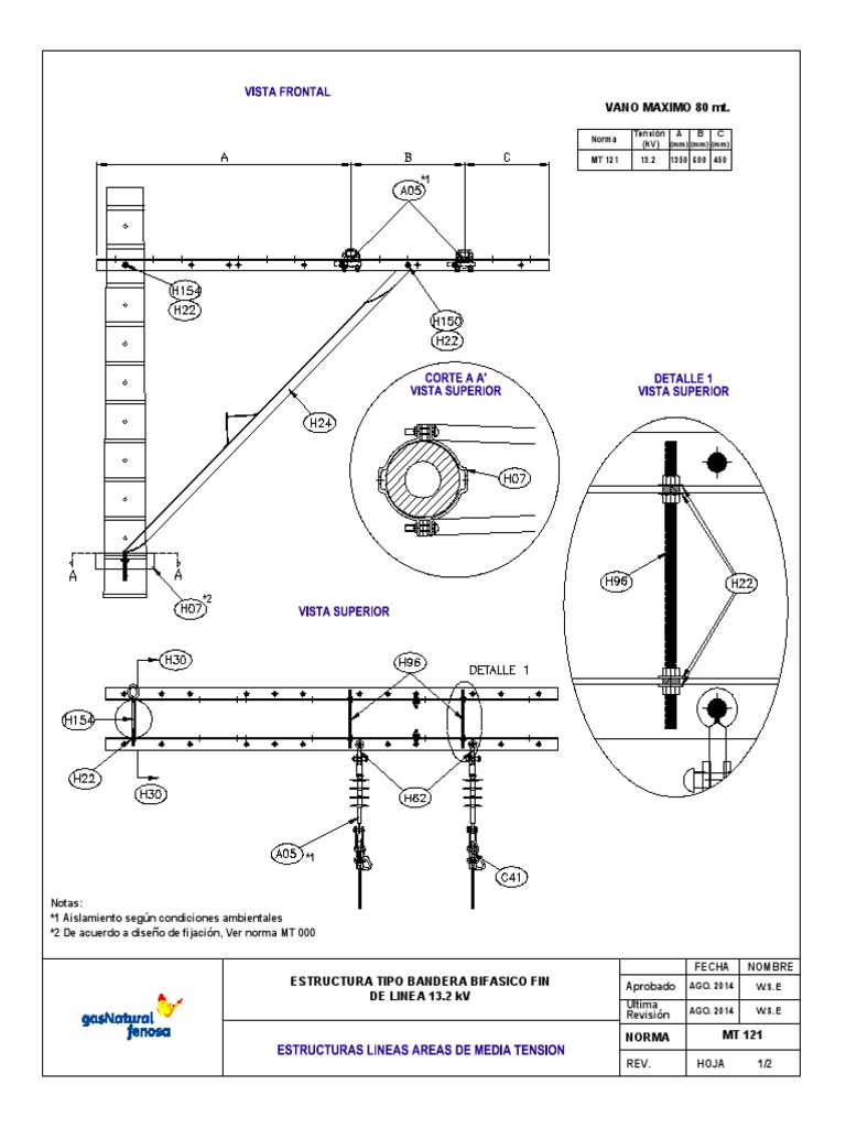 Estructura Tipo Bandera MT 121 13.2 kV | PDF