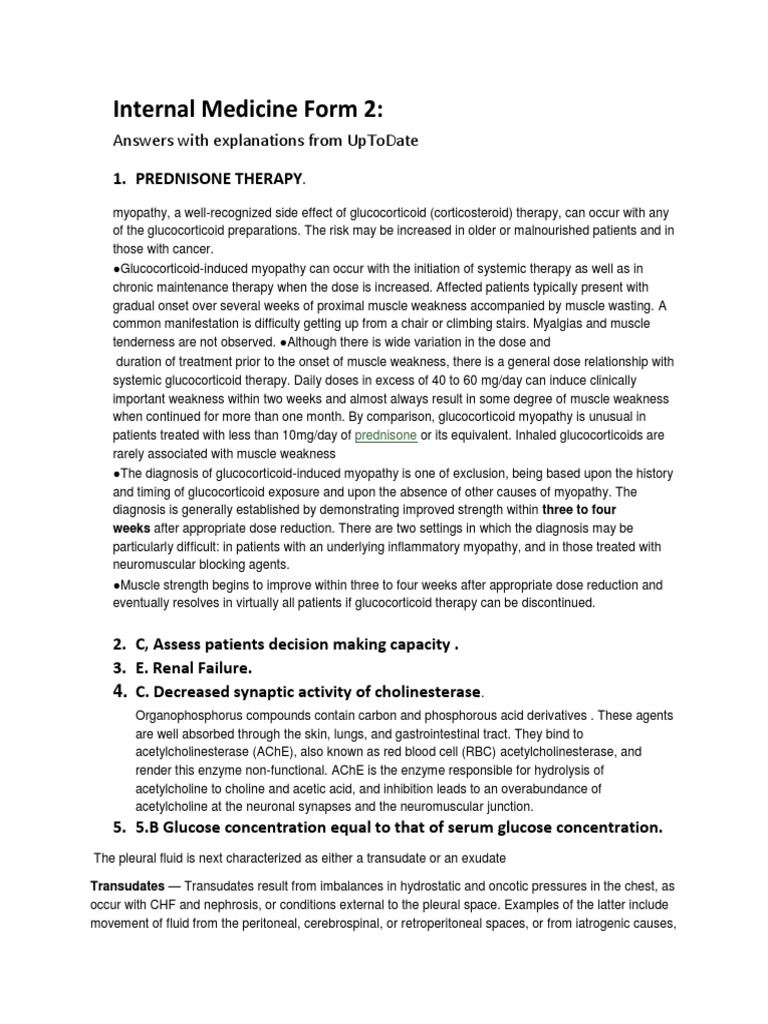 Internal Medicine Form 2 Answers With Explanations From Uptodate