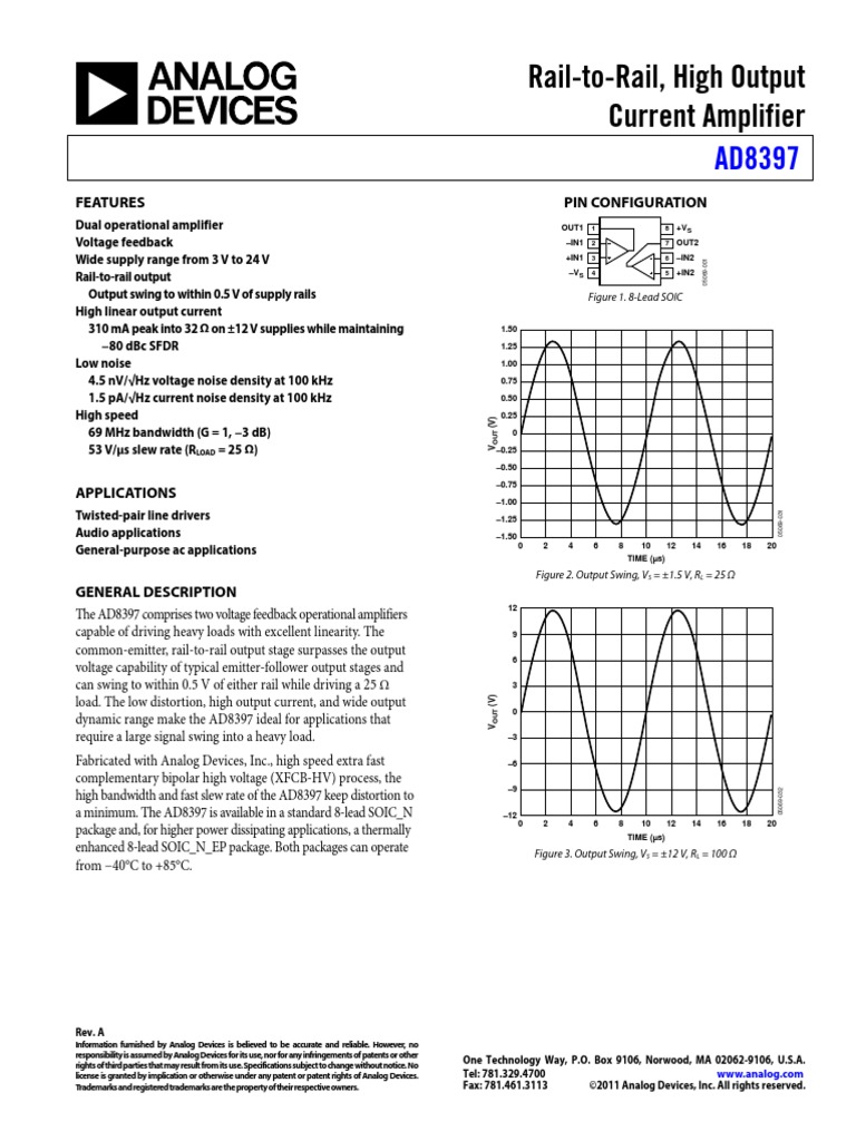 Rail-to-Rail, High Output Current Amplifier: Features Pin Configuration ...
