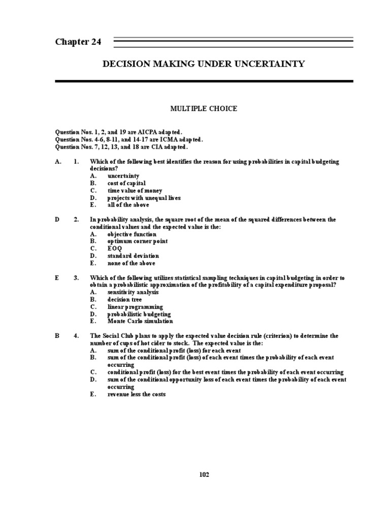Decision Making Under Uncertainty Analysis | PDF | Net Present Value ...