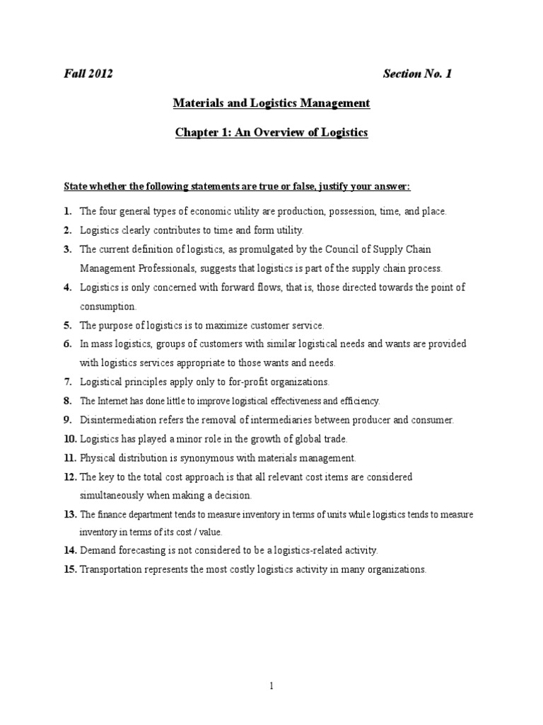 Overview of Logistics and Economic Utility | PDF | Logistics | Inventory