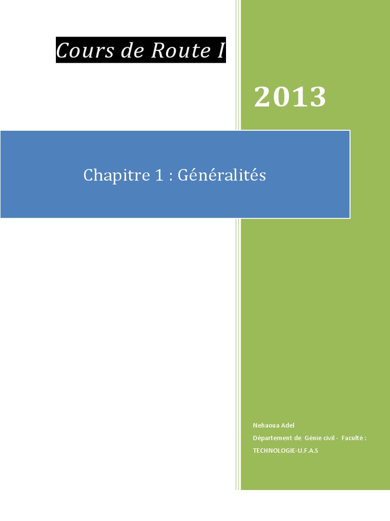 Nehaoua Cours de Routes I - Chapitre 1, Généralités | PDF | Autoroute ...
