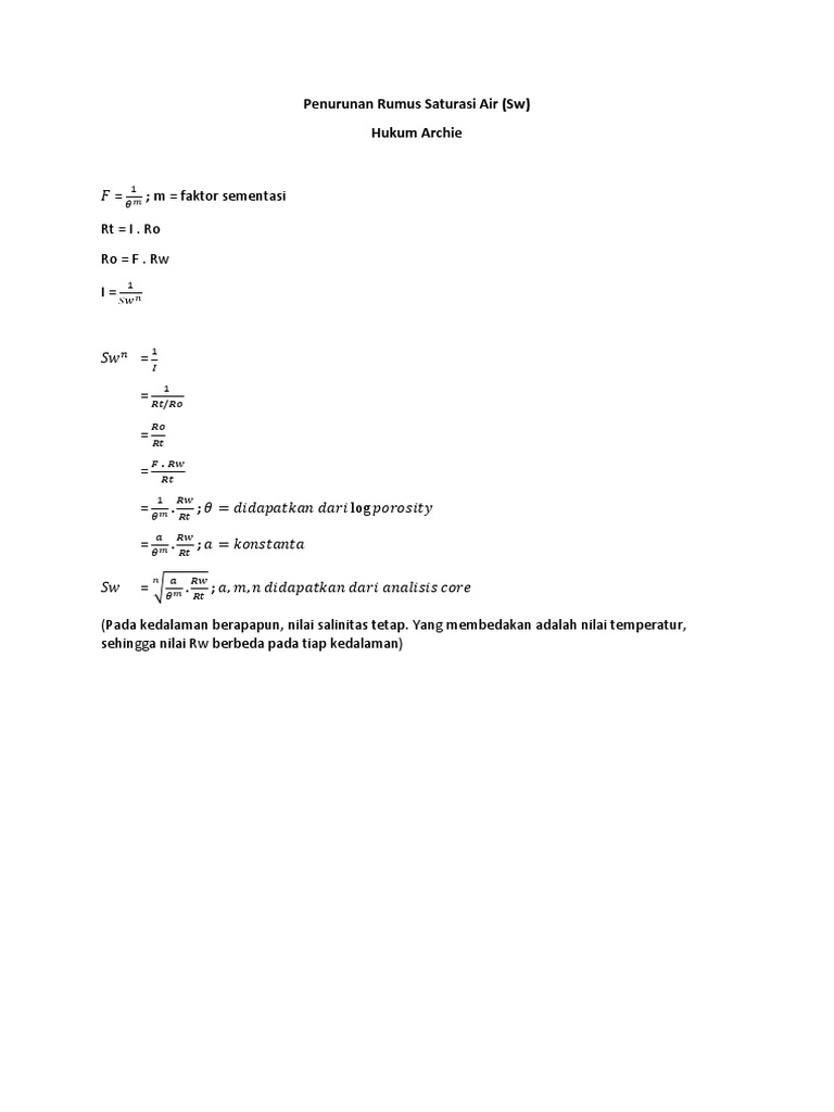 Rumus Saturasi Air dan Hukum Archie | PDF
