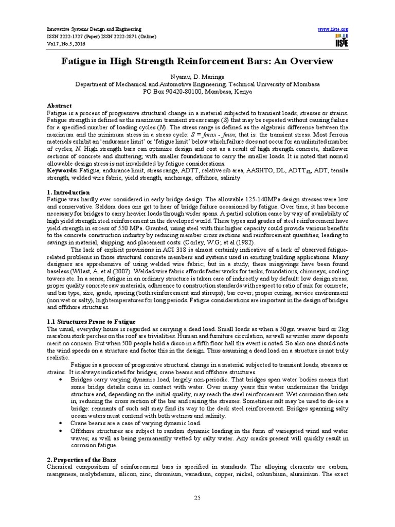 Fatigue in High Strength Reinforcement Bars | PDF | Strength Of ...