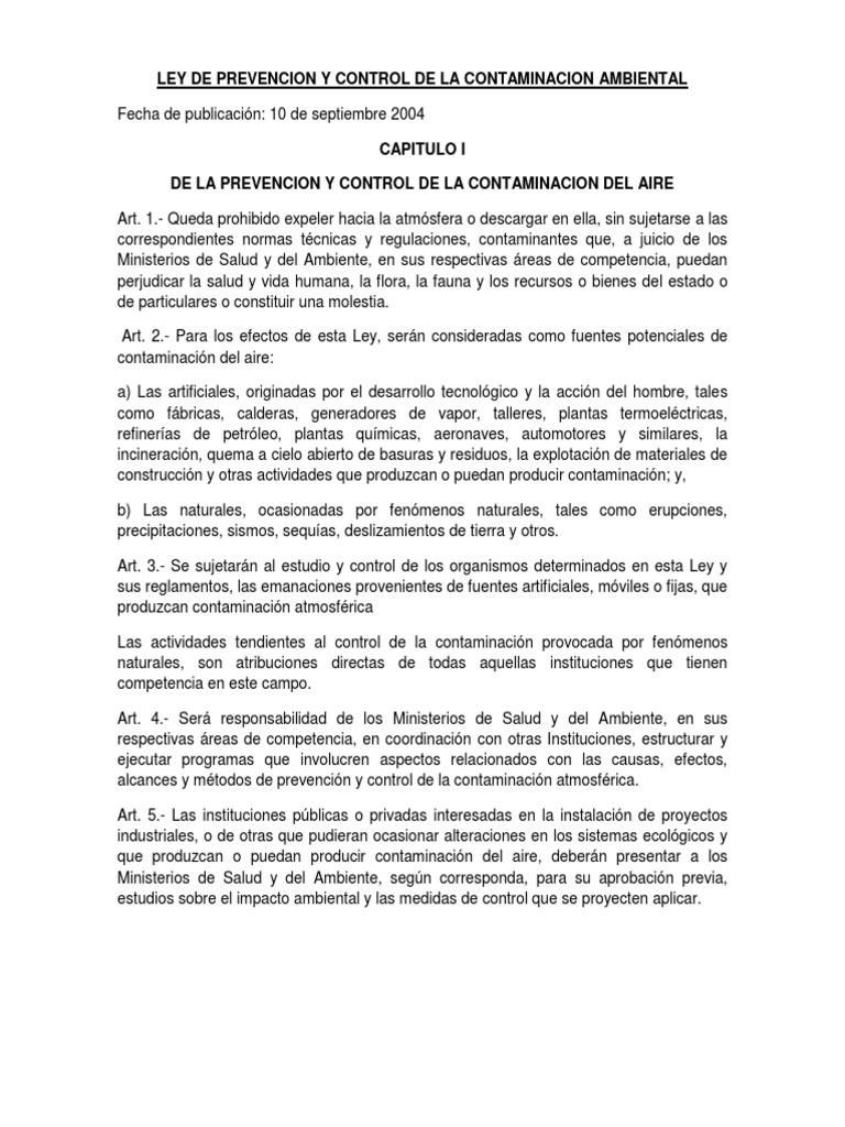 Ley de Prevencion y Control de La Contaminacion Ambiental | PDF