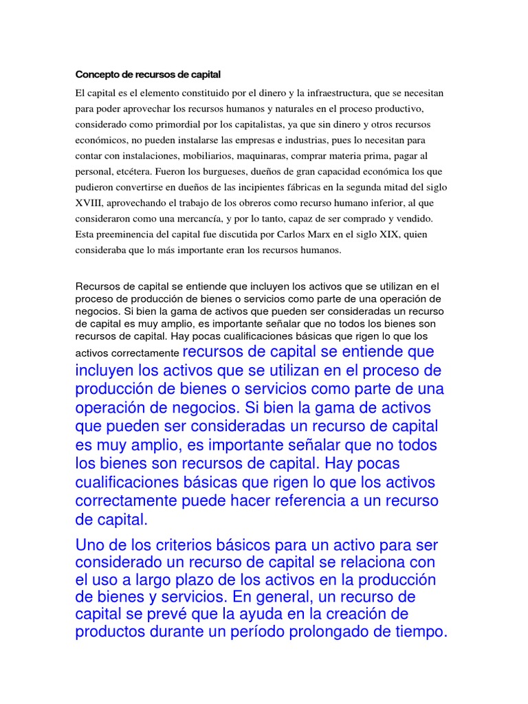 Concepto de Recursos de Capital | PDF | Capital (economía) | Dinero