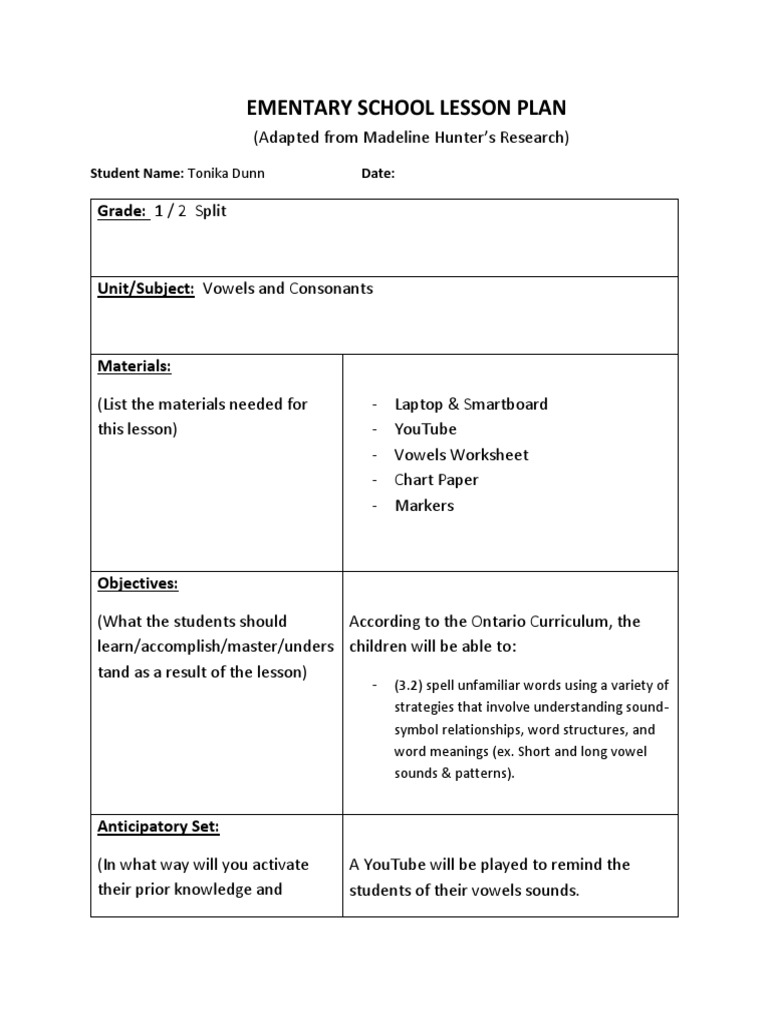 Elementary School Lesson Plan 5 | PDF | Lesson Plan | Educational ...