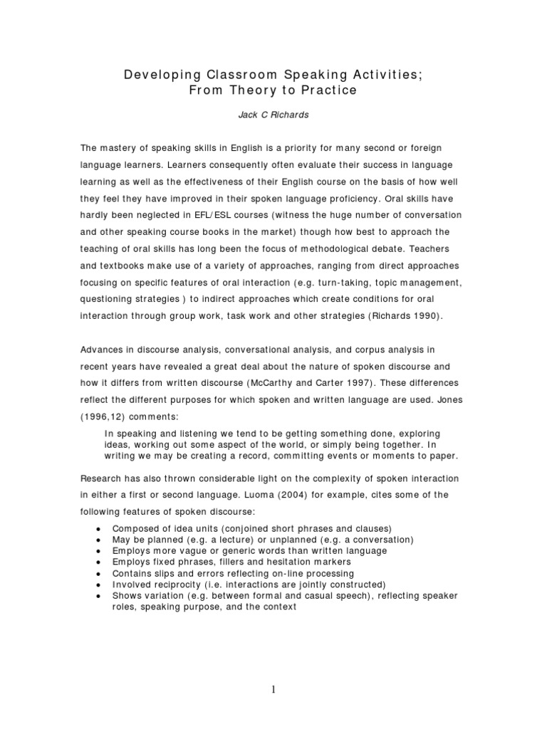 Developing Classroom Speaking Activities PDF | PDF | Business