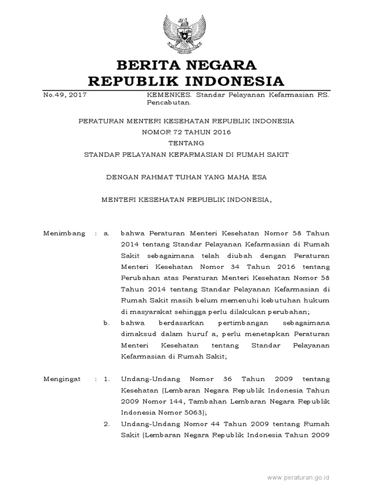 PMK No. 72 Tahun 2016 | PDF