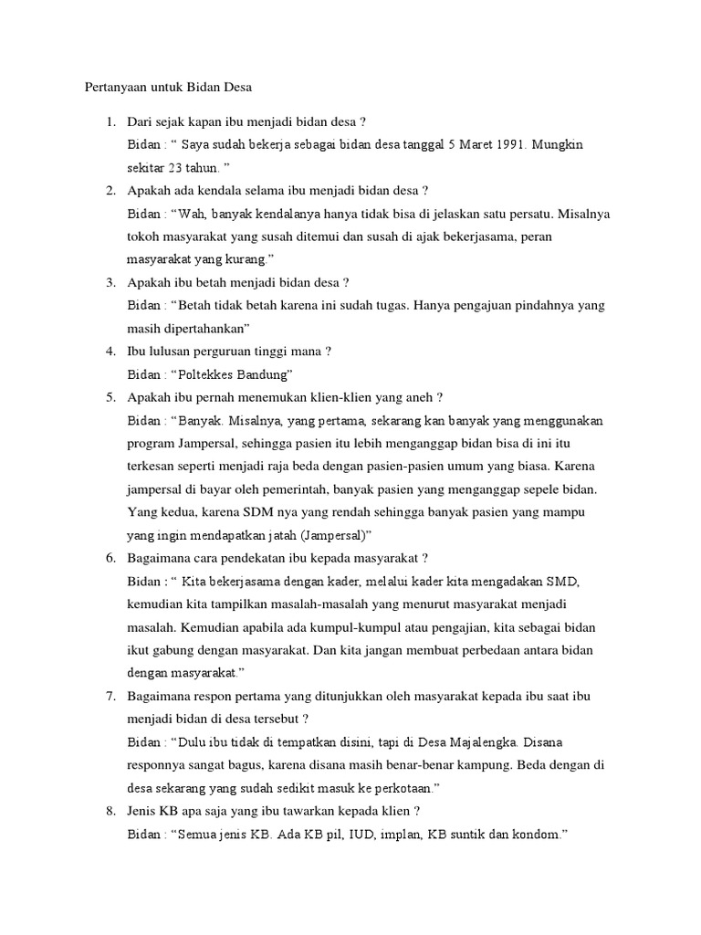 Pertanyaan Observasi Bidan Desa