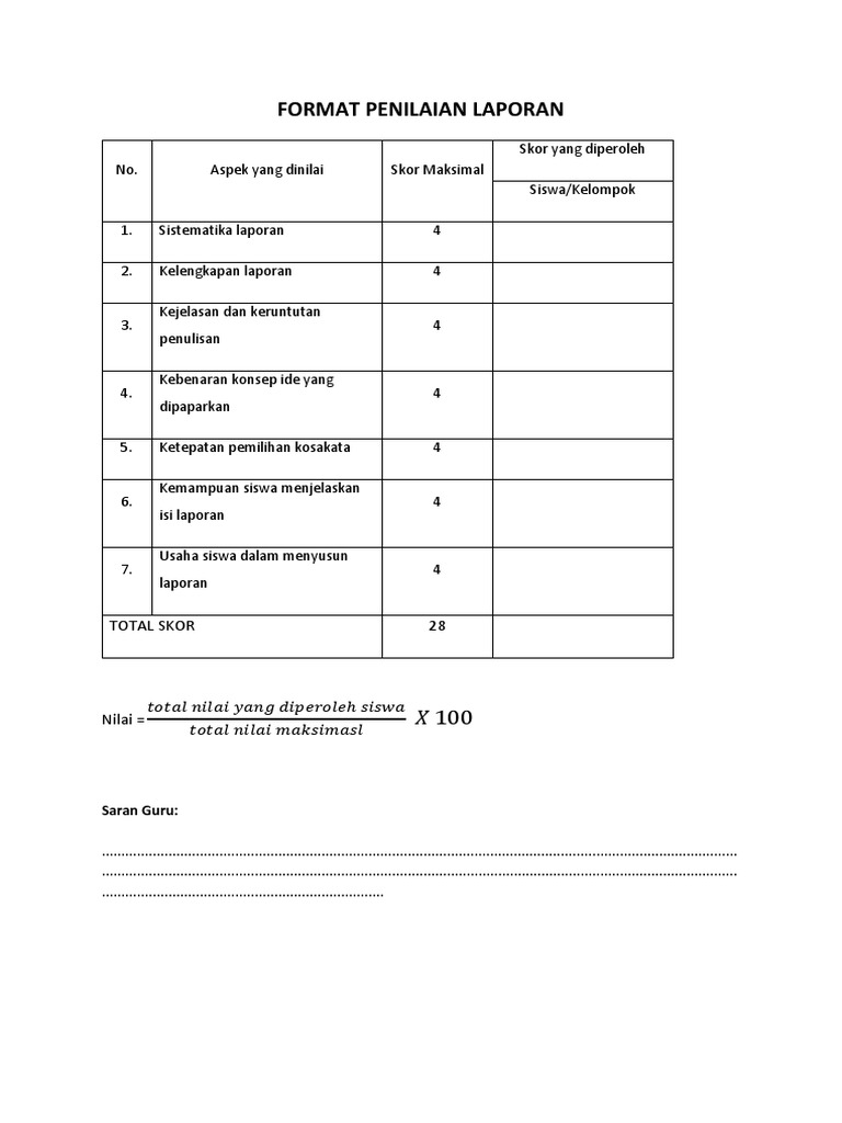 4.3 Format Penilaian Laporan &amp; Rubrik Penilaian