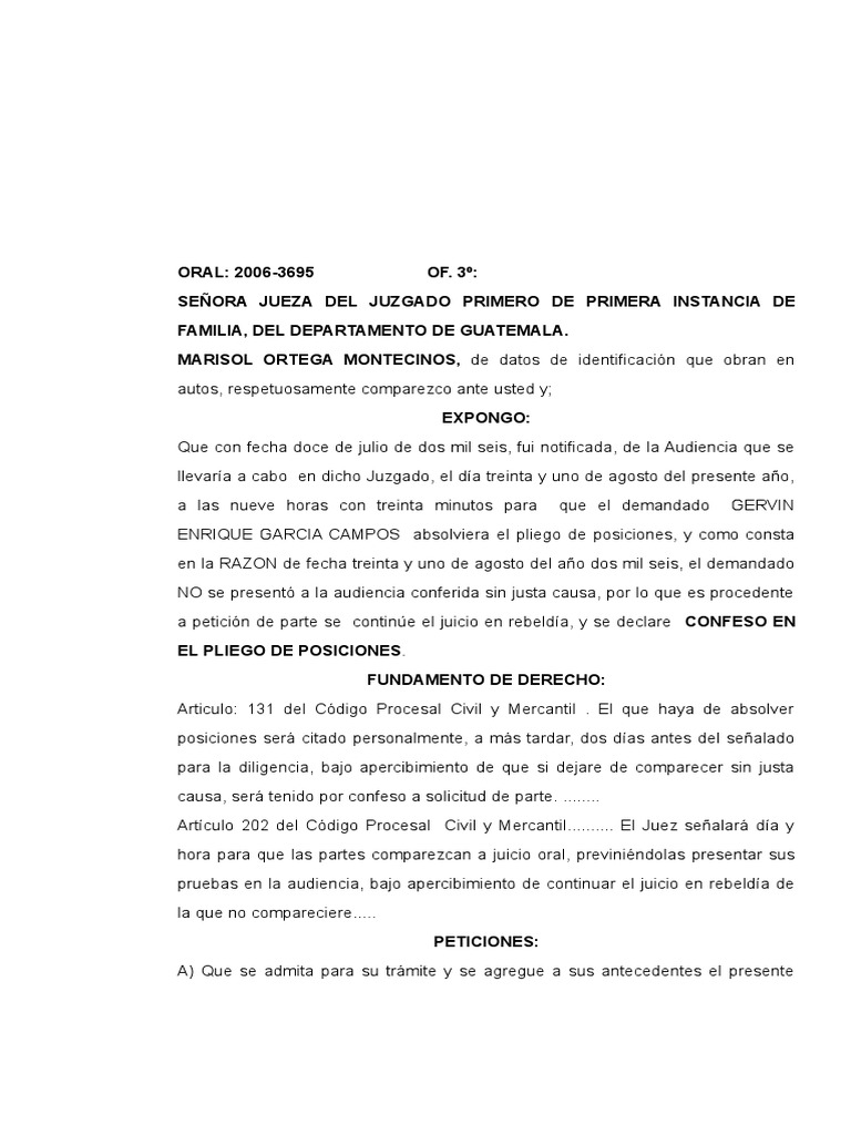Solicitud para Que Se Declare Confeso | PDF