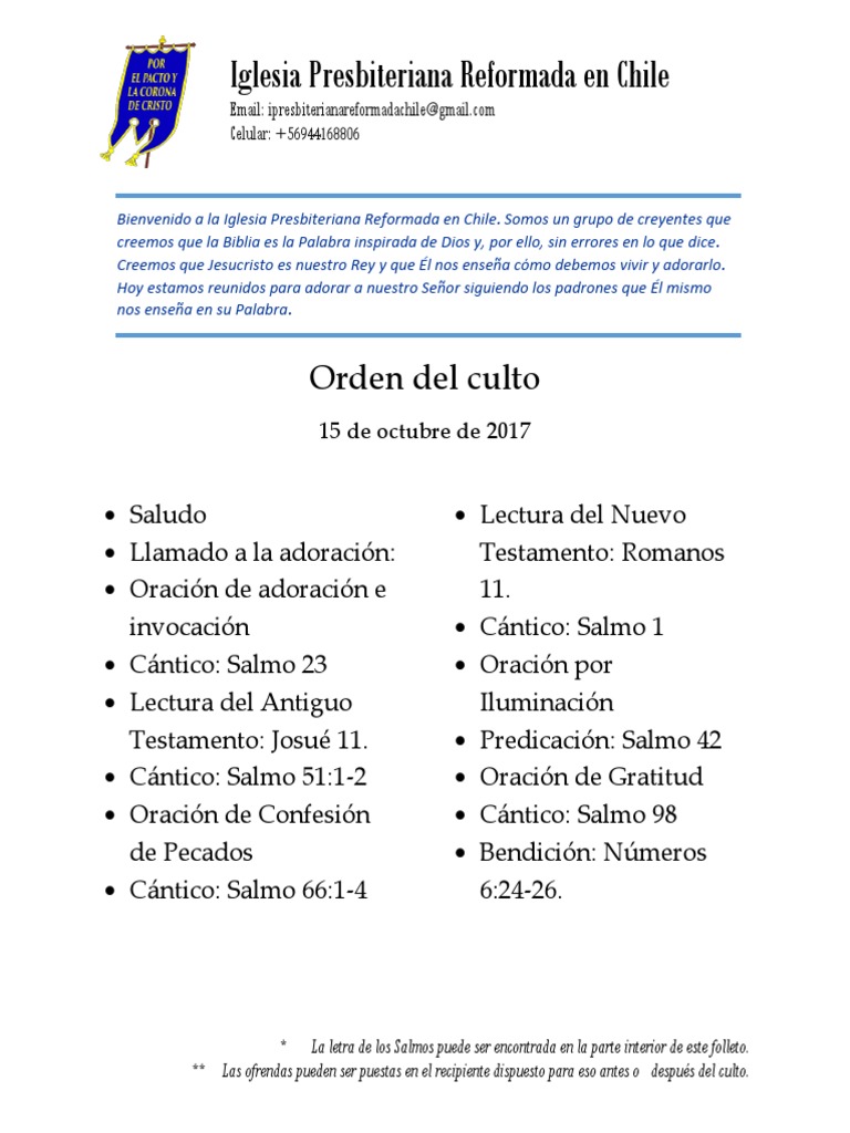 2017-10-15 - Orden Del Culto | Salmos | Bendición