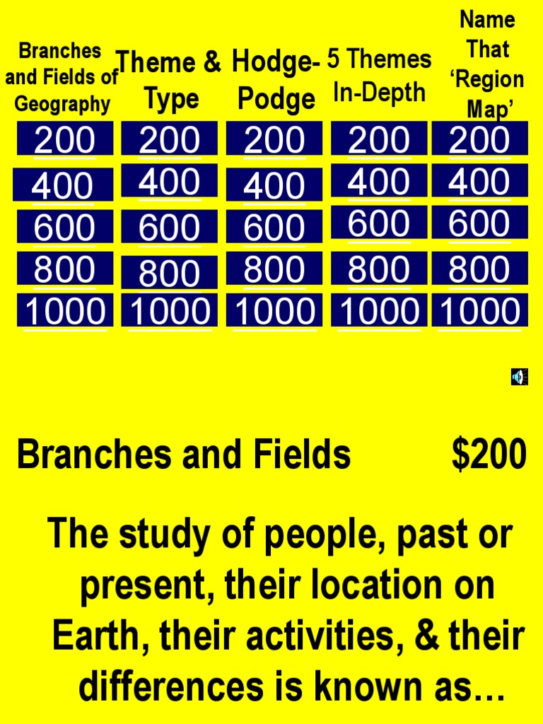 5 Themes Jeopardy Review 2 PDF Geography Map
