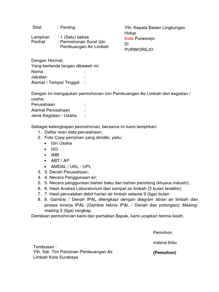 Surat Izin Pembuangan Air Limbah