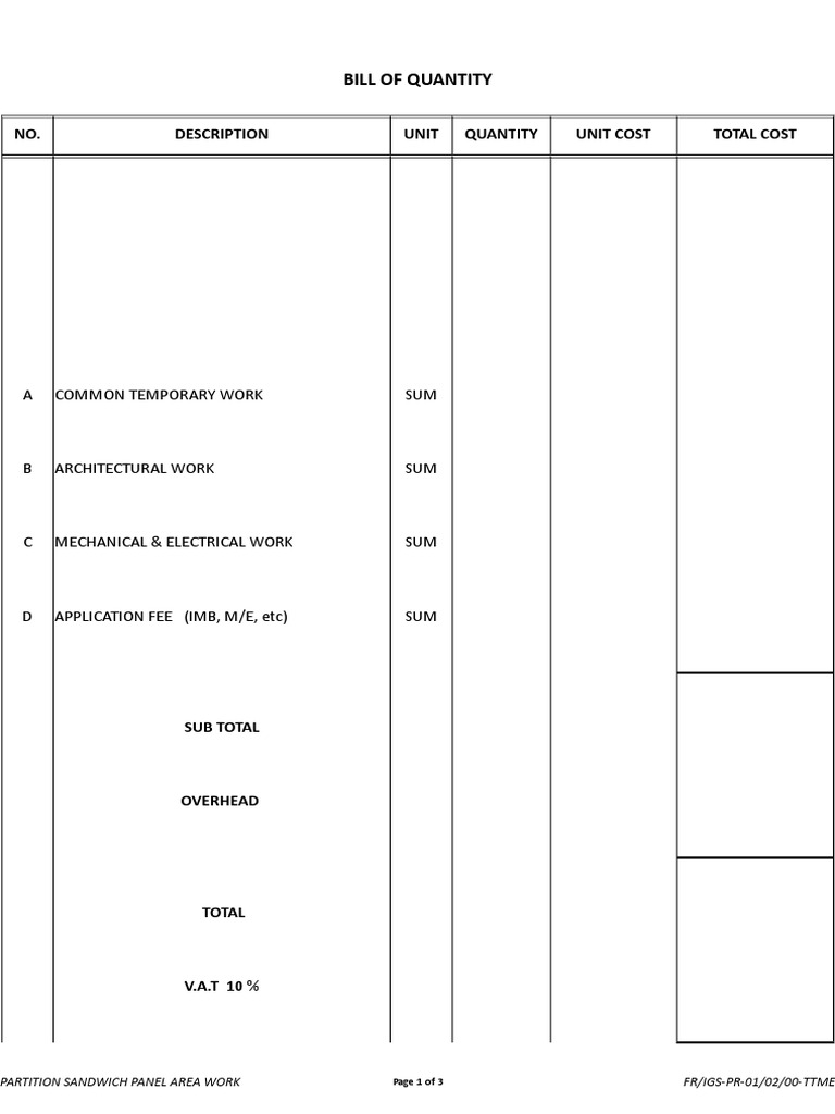 Contoh BQ | PDF | Wall | Scaffolding